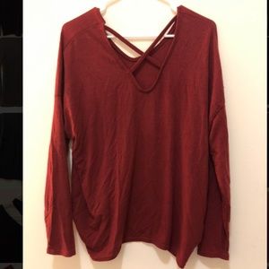 Soft v neck with cross over ties in red